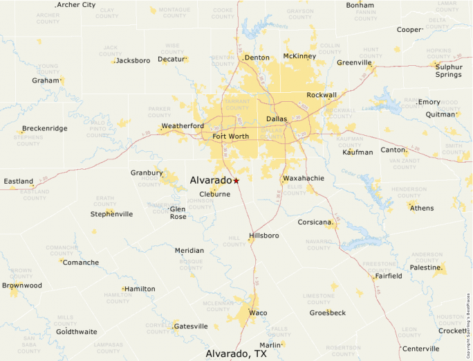 Map of Alvarado, TX, Texas