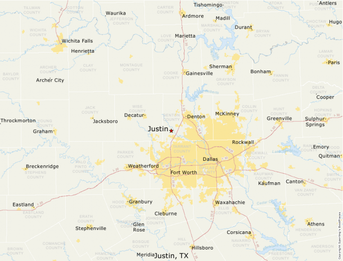 Justin Tx Zip Code Map - United States Map