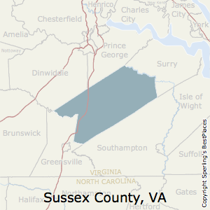 Sussex,Virginia County Map