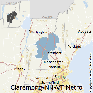 Claremont-Lebanon,New Hampshire Metro Area Map
